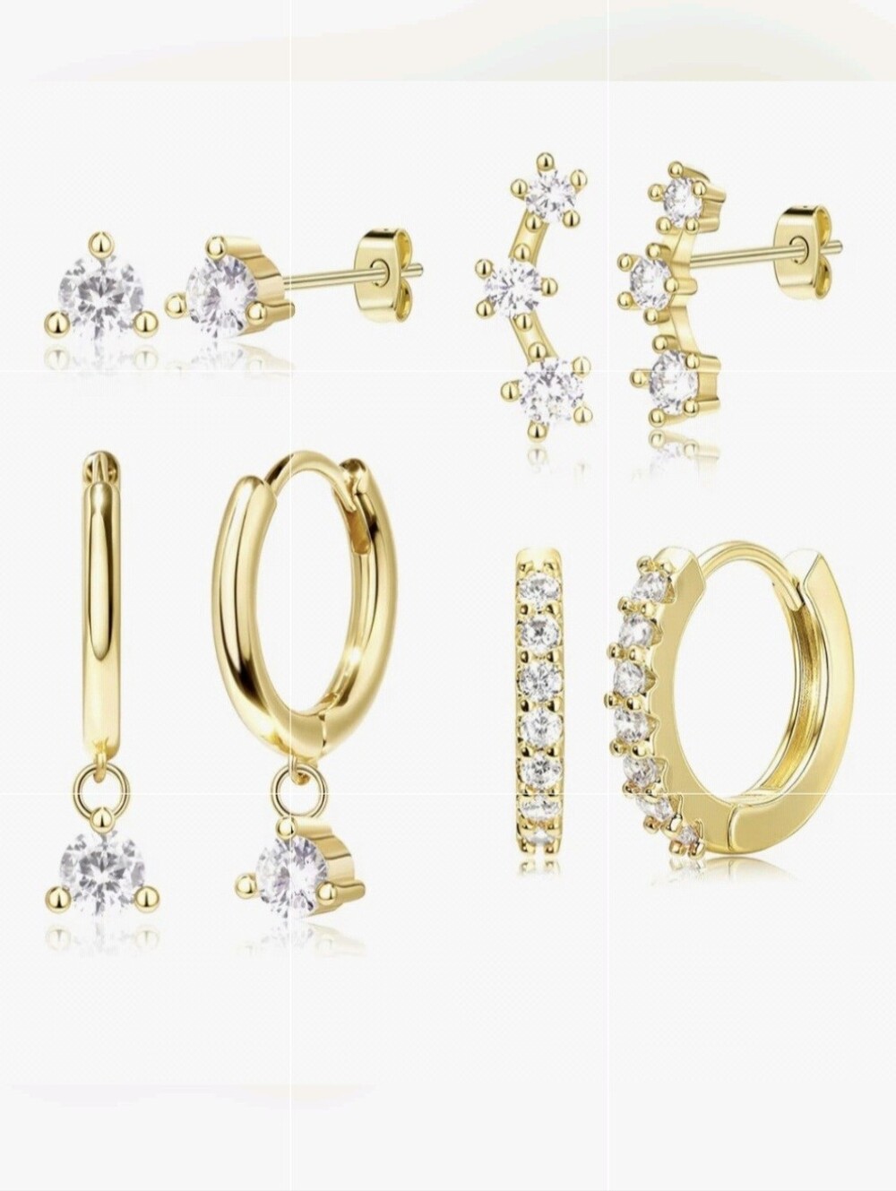 Gold CZ Mixed Earring Set